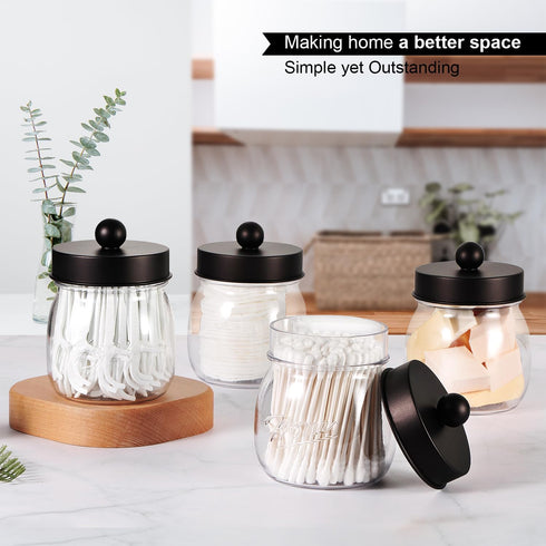 Farmhouse Decor Apothecary Jar Set, Mason Jar Bathroom Storage Organizer for Cotton Swabs, Floss Picks (4 Pack, Bronze)