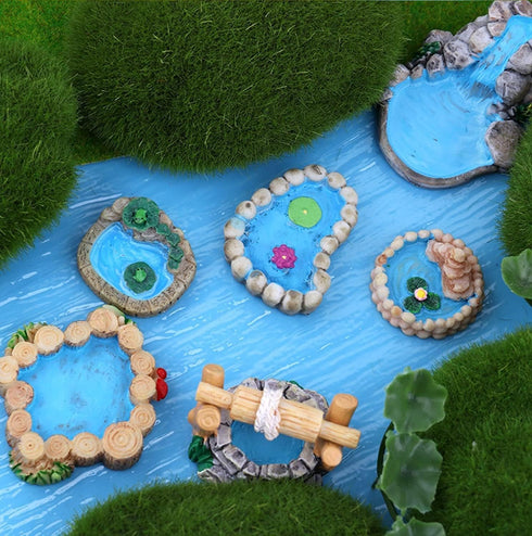 Woodpile Pool Miniature Fairy Garden Accessories, Miniature Pond Lawn Garden Ornament Figurines, Micro Landscape