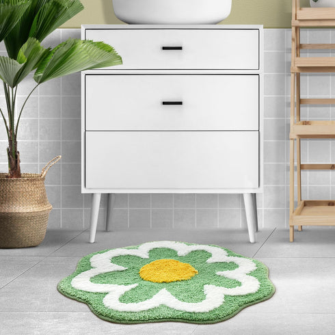 TRUEDAYS Sage Green Flower Shaped Bath Rug - Non-Slip Water Absorbent Bathroom Mat, Machine Washable