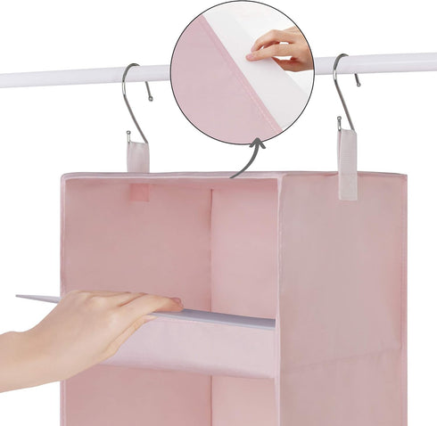 GRANNY SAYS 3-Shelf Hanging Closet Organizer, Collapsible Pink Nursery Shelves, 29 ½" H X 12" W X 12" D, 1-Pack