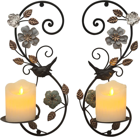 Birminwind Farmhouse Wall Candle Sconces Set of 2 - Distressed Candle Holder Wall