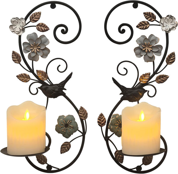 Birminwind Farmhouse Wall Candle Sconces Set of 2 - Distressed Candle Holder Wall