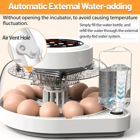 12 Egg Incubator for Hatching Eggs with Automatic Egg Turning, Temperature & Humidity Control Display, Built-in LED Egg