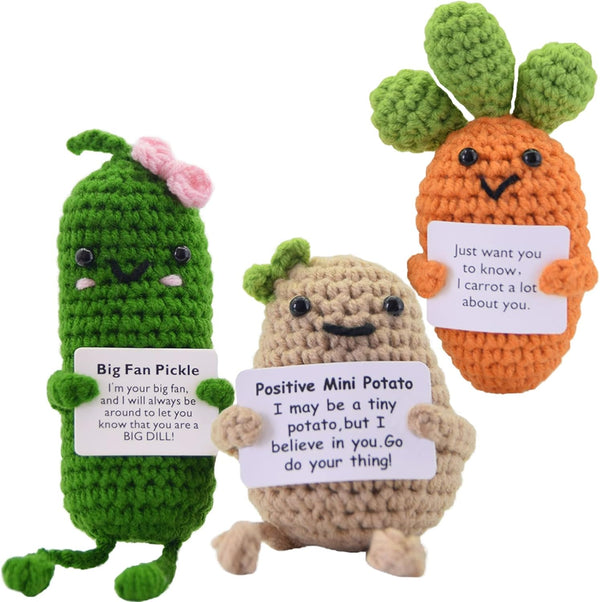 JoyChoi Positive Crochet Potato, Pickle & Carrot Emotional Support Animals for Birthday,