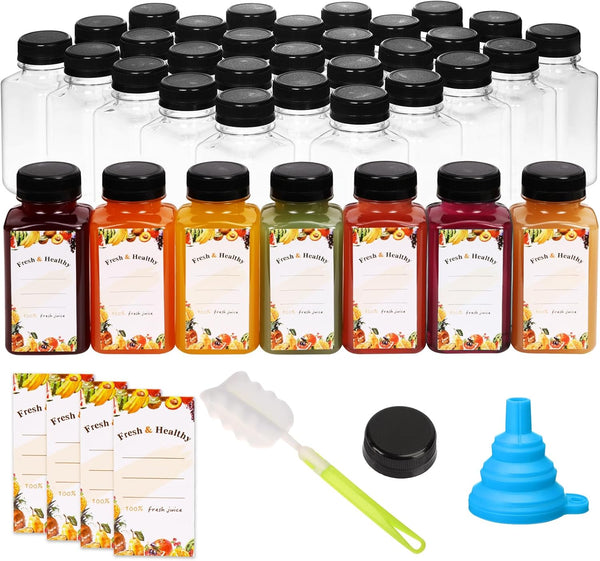 Moretoes 36pcs 8oz Juice Bottles, Plastic Bottles with Lids, Reusable Clear Containers