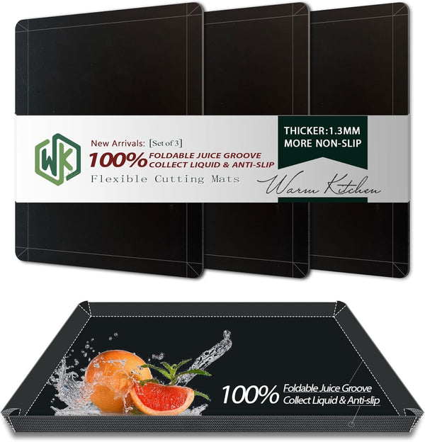 WK Extra Thick Foldable Cutting Boards with Lip, Flexible Plastic Mats for Kitchen, Non-Slip, BPA Free, Dishwasher