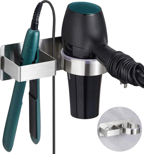 Hair Dryer Holder, Hair Tool Organizer, Stainless Steel Blow Dryer Holder Wall Mounted for Bathroom Bedroom