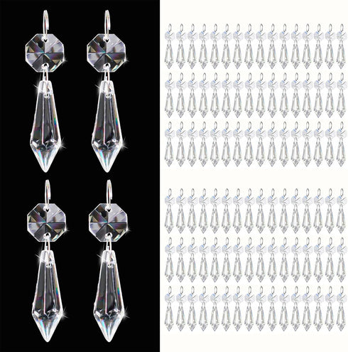 100PCS Premium Clear Crystal Glass Drops 2.4" - Multi-Purpose Hanging Prisms Bulk