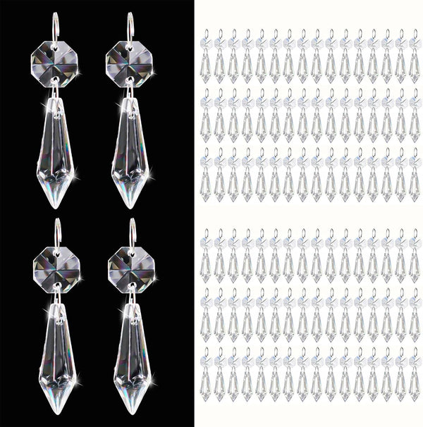 100PCS Premium Clear Crystal Glass Drops 2.4" - Multi-Purpose Hanging Prisms Bulk