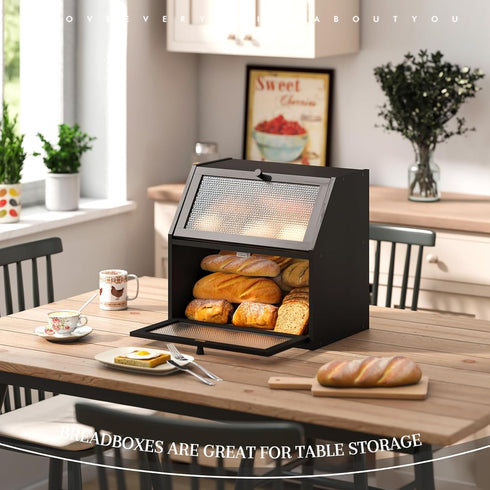 Countertop STDDRE Bread Box for Kitchen Bin Double Layer Bread Box Storage Container Extra Large Capacity with Diamond