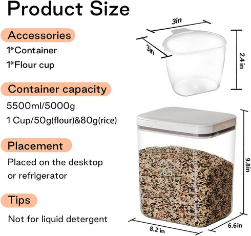 5.5 /5.81qt/5kg Flour Container - L Large Flour Dispenser Keep Your Flour Fresh and Dry Easily with Kitchen Essential