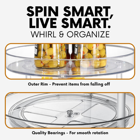 Clear Lazy Susan Organizer, Rotating Makeup Organizer for Vanity, Spice Rack Kitchen Cabinet Organizers and Storage