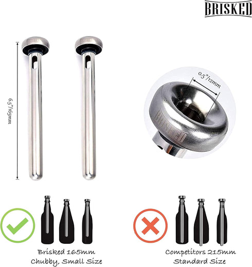Beer Chiller Sticks for Bottles Set | 2 Stainless Steel Cooling Chillers for Chubby Bottles | Christmas Gift Accessories | Cooler Gag Idea for Mens Birthday Gifts by Brisked