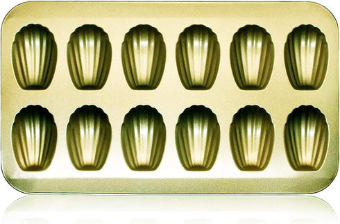 Heavy Duty Nonstick Madeleine Pan 12-Cup Baking Cake Mold Tray (Golden)