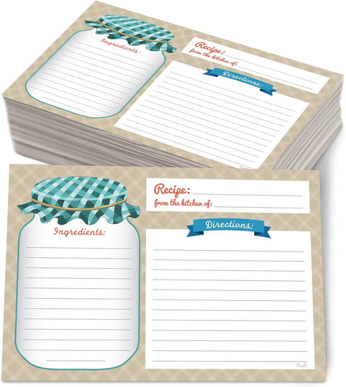 Neatz Mason Jar Recipe Cards - 50 Double Sided Cards, 4x6 inches, Thick Card Stock