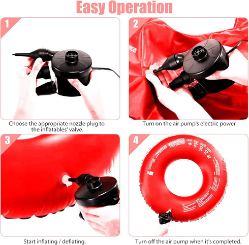 3 Nozzles, 110V AC/12V Electric Air Pump for Inflatable with DC, Portable Air Mattress Pump, Quick Fill Inflator Air