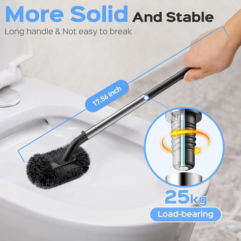 Set: 2 1 HAMITOR Toilet Plunger and Brush in Stainless Steel Rustproof Combo with Deep Cleaning Curved Bristles - Heavy