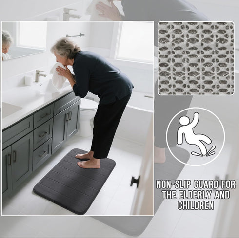 Yimobra Memory Foam Bathroom Rugs Set, 2 Piece Quick Dry Non-Slip Bath Mat for Tub Shower & Sink (Dark Gray)