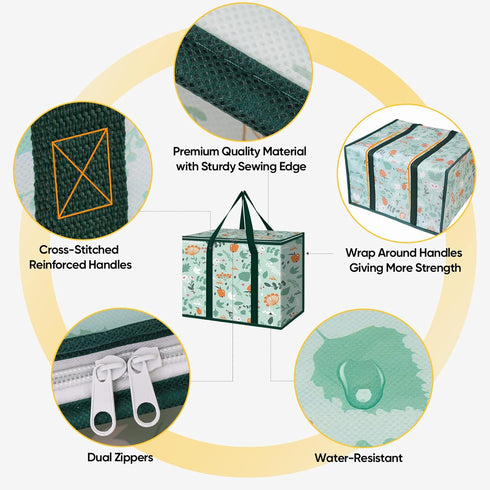 2Pk (16''x9''x13'', BALEINE Insulated Reusable Grocery Bags, Collapsible Cooler Bag for Groceries, Heavy Duty Large