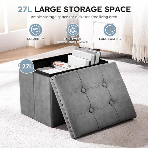 16x12x12 inches, 242 lb, oakvivo Storage Ottoman Cube Small Faux Leather Tuffed Foot Rest Stool with Rivet Design