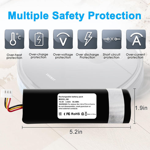 Replacement Battery Pack 14.4V 3.5Ah Compatible with Ecovacs Deebot N8, Ozmo 905 920 930 937 Series