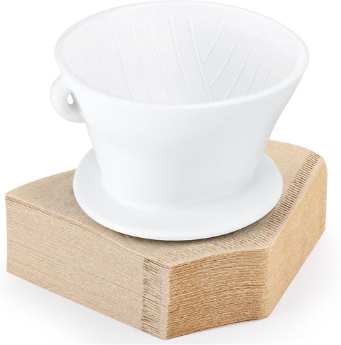 Segarty Coffee Dripper Set, White Silicone Pour Over Maker with 200PCS Size #2 Disposable Filters, 1-2 Cup