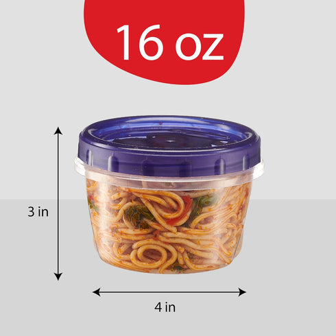 PLASTICPRO 6 Pack Twist Cap Food Storage Containers, 16 oz Reusable Meal Prep Containers with Blue Screw on Lid