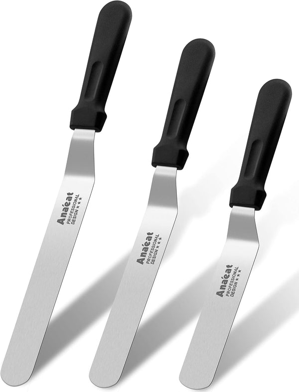 Anaeat Icing Spatulas, Set of 3 Professional Cake Angled Offset Spatula with 6", 8", 10" Stainless Steel Blades