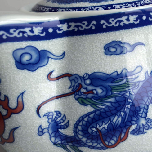 Teapot 15oz Blue White Porcelain China with Stainless Steel Infuser - Dragon and Phoenix (cihu long) - Yxhupot