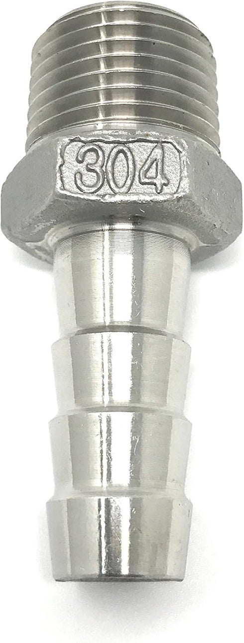 CONCORD 304 Stainless Steel Home Brew Fitting - 1/2" Barb Hose to 1/2" NPT, 2 Pack