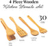 tuuli Kitchen 4-Piece Wooden Cooking Utensils Set, Durable Solid Cherry Wood (Spoon, Fork, Spatula, BBQ Tongs)