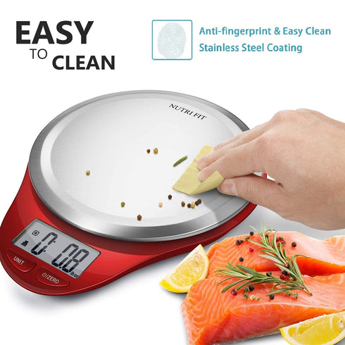 NUTRI FIT Digital Kitchen Food Scale, Large Stainless Steel Platform for Baking and Cooking, Red