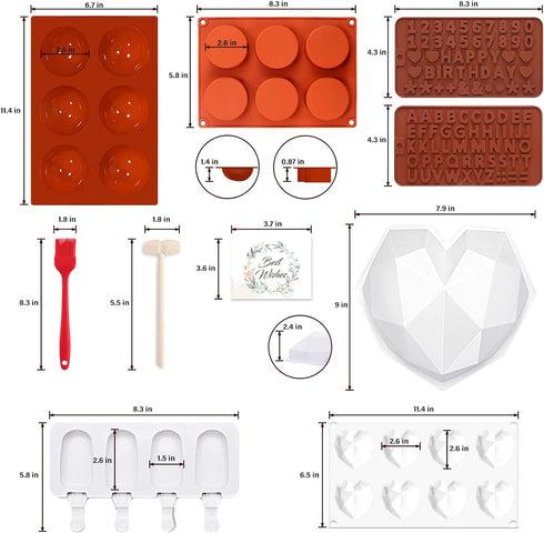Silicone Chocolate Molds Set, Large Breakable Heart Mold, Hot Cocoa Bomb Mold, Round Oreo Molds for Baking