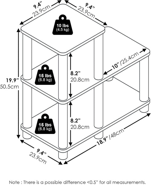2-Tier 3-Cube Furinno TURN-N-TUBE Storage Shelves, Ladder Shape Book Shelf with Open Frame Design, Corner Shelf