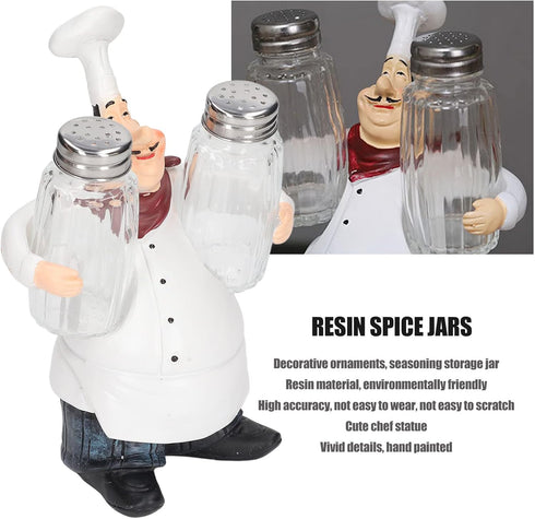 Small Resin Chef Statue Salt Shakers, Cute Figurines Spice Jars for Restaurant Kitchen Decoration