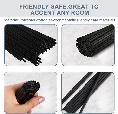 HOSSIAN 50pcs Reed Diffuser Sticks, Black Fibre Diffuser Reeds for Oils Fragrance Refill (Black 7.5/19cm)