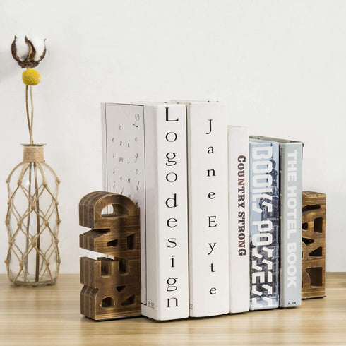 2 Set MyGift Book Ends Christian for Shelves, Wood Bookends Carved in Read and Pray Block Letters, Decorative Book