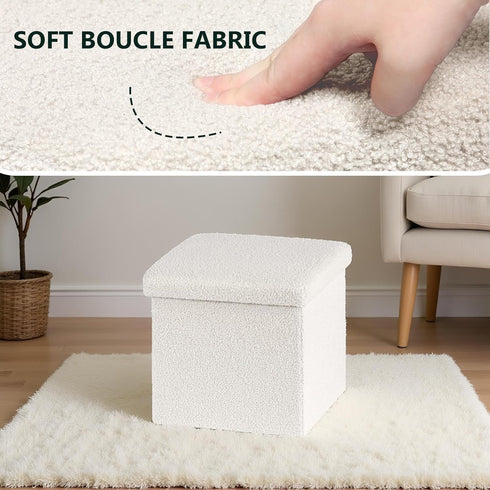 15 Inches Bedroom,15" 15" 15" Small Storage Ottoman - Square Ottoman with Sherpa Top,Storage Bench for L x W x H-White