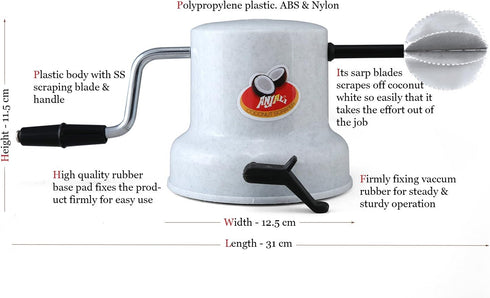 Coconut Scrapper Pealer Grater Shredder with Vacuum Base, Indian Mixers and Wet Grinder
