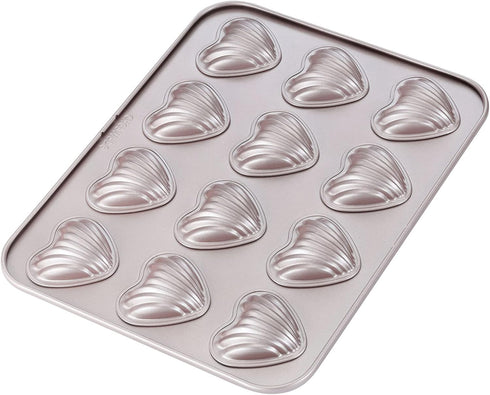 CHEFMADE Madeleine Mold Cake Pan, 12-Cavity Non-Stick Heart-shaped Bakeware for Oven Baking (Champagne Gold)