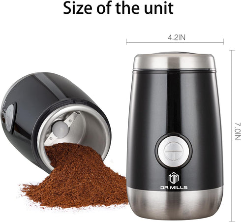 DR MILLS DM-7445 Electric Coffee Grinder, Spice and Herb Grinder, Blade & Cup Made with SUS304 Stainless Steel