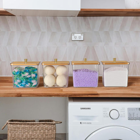 4 Pack Laundry Detergent Container, Clear Laundry Room Organization Containers, Large Laundry Powder Storage Organizer