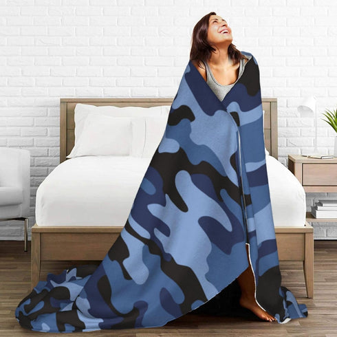 Perinsto 60"X50" Camouflage Blue Throw Blanket Ultra Soft Warm All Season Military Camo Decorative Fleece Blankets