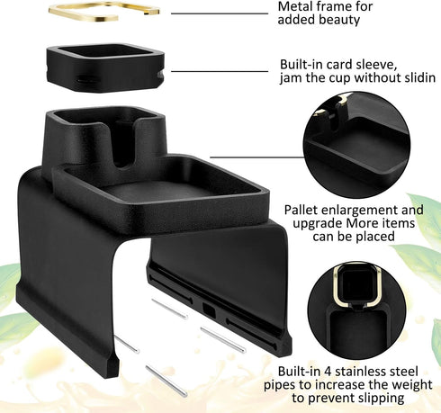 Tessco 2 Pack Couch Cup Holder, Anti Slip Recliner Table Tray for Couch Armrest, Black