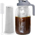 Cold Brew Coffee Maker Jar - 64oz Thick Glass Mason Pitcher with Spout Lid, Handle & Stainless Steel Filter