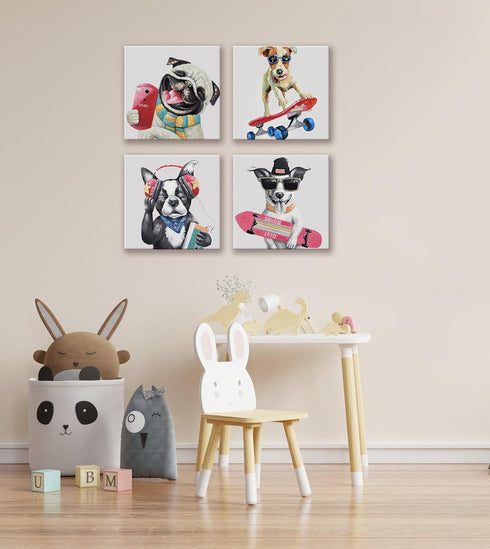 12'' 12'' 4 SEVEN WALL ARTS Colorful Gallery Pet Canvas Painting Puppy Artwork Abstract Hip-hop Dog Cartoon Picture