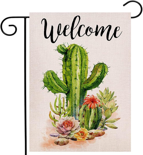 Welcome Cactus Garden Flag - Vertical Double Sided Rustic Farmhouse Flag, 12.5 x 18 Inch Outdoor Decoration