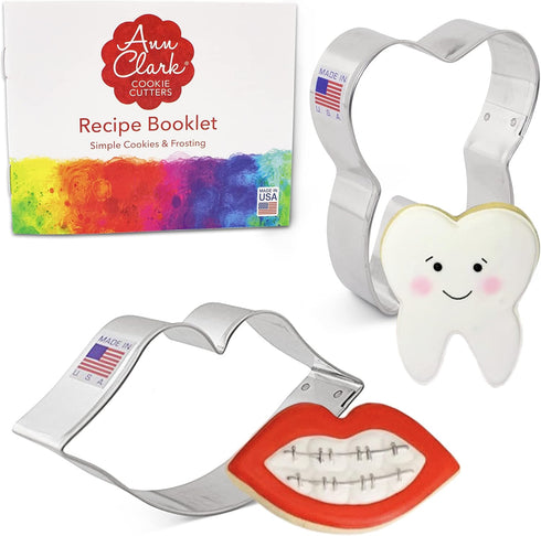 Ann Clark Sweet Smile/Dentist Cookie Cutters 2-Pc. Set Made in the USA - Mouth and Tooth