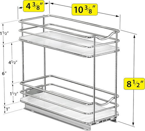 4-3/8 inch 2 LYNK PROFESSIONAL Pull Out Spice Organization for Cabinets - Wide Spice Rack for Inside Cabinets, Slide