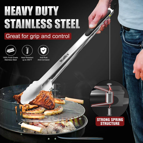 Walfos 17 Inch Extra Long Grill Tongs, Stainless Steel BBQ Tongs for Grilling, Cooking, and Turning Food